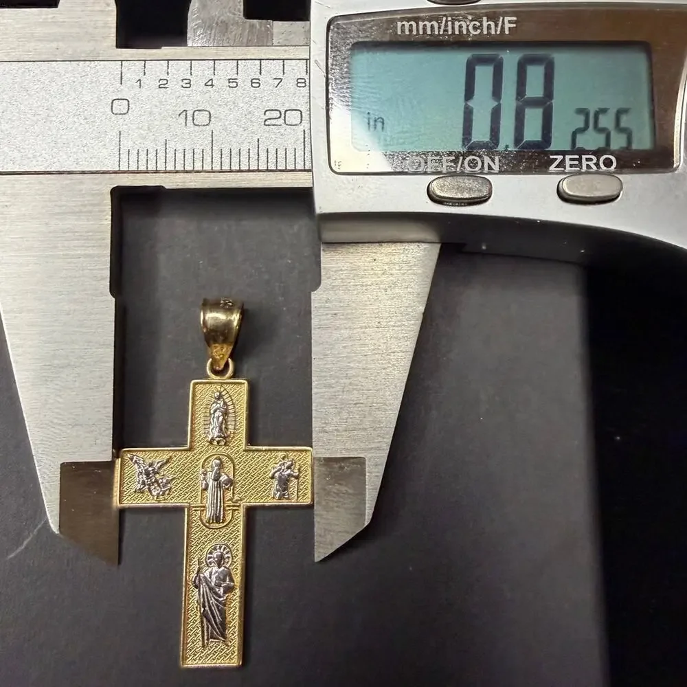 Solid 14k Yellow And White Italian Gold All Saints Cross Pendant
